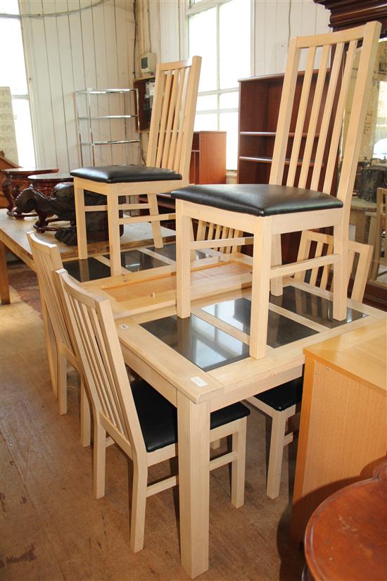 Drawleaf table with marble top & 6 chairs